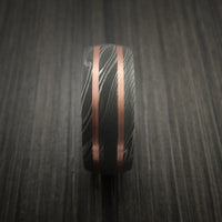 Damascus Steel Ring with Copper Inlays Custom Made Band