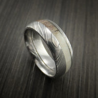 Deer Antler Ring inlaid in Solid Damascus Steel Hunters Wedding Band Custom Made