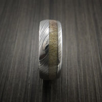 Deer Antler Ring inlaid in Solid Damascus Steel Hunters Wedding Band Custom Made