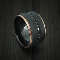 Black Titanium and 14K Rose Gold Band with Black Diamonds Custom Made Ring