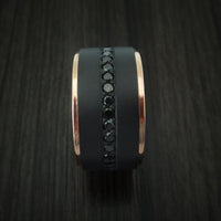 Black Titanium and 14K Rose Gold Band with Black Diamonds Custom Made Ring