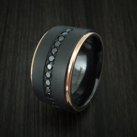 Black Titanium and 14K Rose Gold Band with Black Diamonds Custom Made Ring