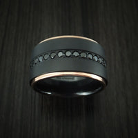 Black Titanium and 14K Rose Gold Band with Black Diamonds Custom Made Ring