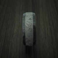 Black Zirconium Ring with Gibeon Meteorite Inlay and Interior Hardwood Sleeve Custom Made Band