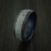 Black Zirconium Ring with Gibeon Meteorite Inlay and Interior Hardwood Sleeve Custom Made Band