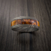 Wood Ring and Damascus Ring inlaid with Hardwood Custom Made