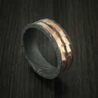 Damascus Steel and Copper Rock Hammer Ring Custom Made