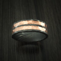 Damascus Steel and Copper Rock Hammer Ring Custom Made