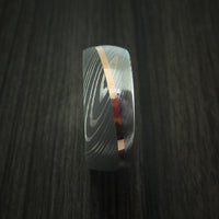 Damascus Steel Diagonal 14K Rose Gold Ring Wedding Band Custom Made