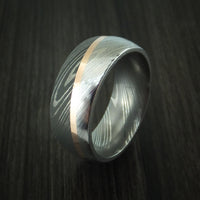 Damascus Steel Diagonal 14K Rose Gold Ring Wedding Band Custom Made