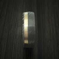 Damascus Steel Band with 14k Yellow Gold and Olive Wood Sleeve Custom Made