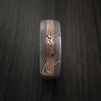 Damascus and 14k Rose Gold Mokume Gane Ring with Anodized Titanium Sleeve Custom Made