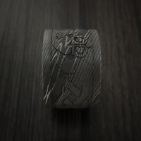 Wide Damascus Steel Celtic Irish Claddagh Ring Hands Clasping Heart Band Carved