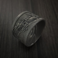 Wide Damascus Steel Celtic Irish Claddagh Ring Hands Clasping Heart Band Carved