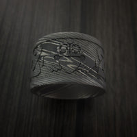 Wide Damascus Steel Celtic Irish Claddagh Ring Hands Clasping Heart Band Carved