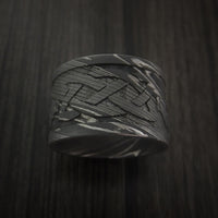 Wide Damascus Steel Celtic Irish Claddagh Ring Hands Clasping Heart Band Carved