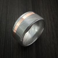 Damascus Steel Wide 14K Rose Gold Ring Wedding Band Custom Made