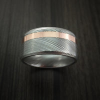 Damascus Steel Wide 14K Rose Gold Ring Wedding Band Custom Made