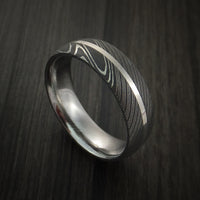 Damascus Steel 14K White Gold Ring Wedding Band Custom Made