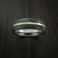 Damascus Steel 14K White Gold Ring Wedding Band Custom Made