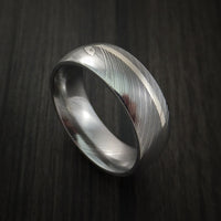 Damascus Steel 14K White Gold Ring Wedding Band Custom Made