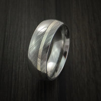 Damascus Steel 14K White Gold Ring Wedding Band Custom Made