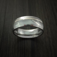 Damascus Steel 14K White Gold Ring Wedding Band Custom Made