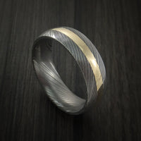 Damascus Steel 14K Yellow Gold Ring Wedding Band