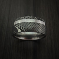 Damascus Steel 14K White Gold Wide Ring Wedding Band Custom Made Genuine Craftsmanship