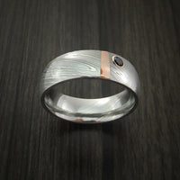 Damascus Steel with 14K Gold and Black Diamond Custom Made Band