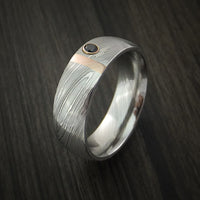 Damascus Steel with 14K Gold and Black Diamond Custom Made Band