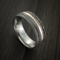 Damascus Steel 14K Rose Gold Ring Wedding Band