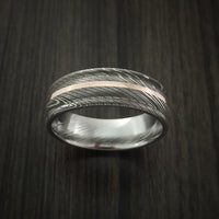 Damascus Steel 14K Rose Gold Ring Wedding Band