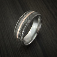 Damascus Steel 14K Rose Gold Ring Wedding Band