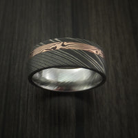 Damascus and 14k ROSE Mokume Gane Gold Ring Wide Custom Made