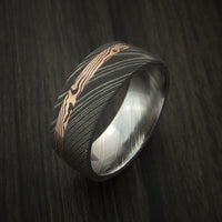 Damascus and 14k ROSE Mokume Gane Gold Ring Wide Custom Made