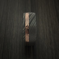 Damascus and 14k ROSE Mokume Gane Gold Ring Wide Custom Made