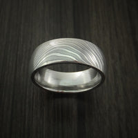 Damascus Steel Ring Stripe Pattern Wedding Band Flat Twist Look