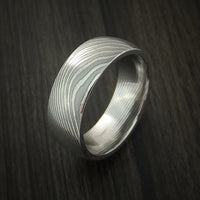 Damascus Steel Ring Stripe Pattern Wedding Band Flat Twist Look