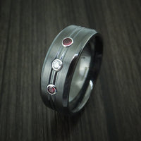 Black Titanium Ring with Diamond and Rubies Custom Made Band