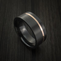Black Zirconium Ring Textured Pattern Band with Gold Inlay Made to Any Sizing and Finish