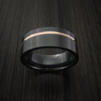 Black Zirconium Ring Textured Pattern Band with Gold Inlay Made to Any Sizing and Finish