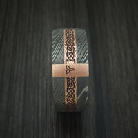 Damascus Steel Celtic Ring with 14K Rose Gold and Mokume Shakudo Custom Made