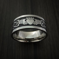 Titanium Celtic Irish Claddagh Ring Hands Clasping a Heart Carved Cerakote Band