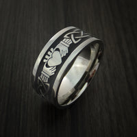 Titanium Celtic Irish Claddagh Ring Hands Clasping a Heart Carved Cerakote Band