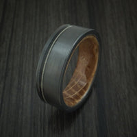 Black Titanium Guitar String Ring with Whiskey Barrel Hardwood Sleeve Custom Made Band