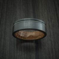 Black Titanium Guitar String Ring with Whiskey Barrel Hardwood Sleeve Custom Made Band