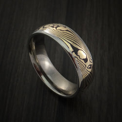 Titanium and Mokume Gane Ring Custom Made to Any Size Yellow Gold Shakudo