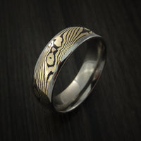 Titanium and Mokume Gane Ring Custom Made to Any Size Yellow Gold Shakudo