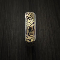 Titanium and Mokume Gane Ring Custom Made to Any Size Yellow Gold Shakudo